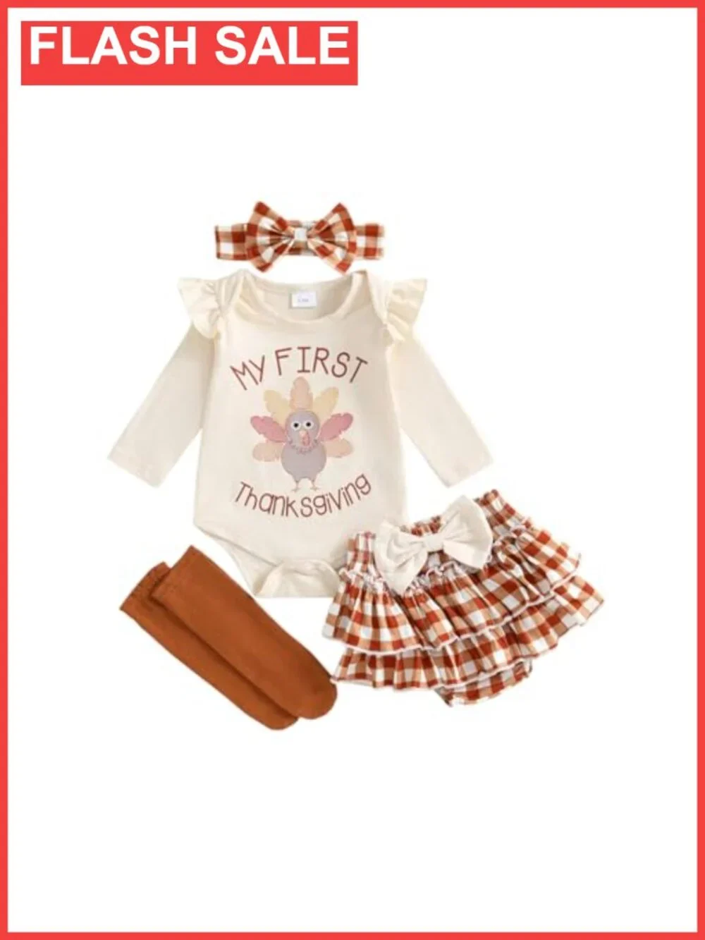 Baby Girl Thanksgiving Outfit Ruffle Romper Shorts Headband Socks Set